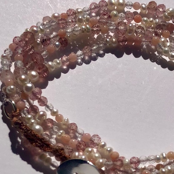 [handmade] Genuine Sterling Silver, Gemstone & Pearl Corded Wrap Bracelet - Picture 4 of 9